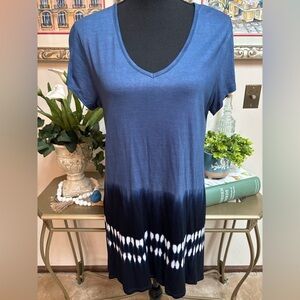 NORMATIC TRADER BLUE TIE DYE OMBRE BEACH RESORT POOL TUNIC/ MINI DRESS SZ L